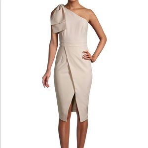 Lavish Alice Bow Shoulder Wrap Midi Dress in Champagne